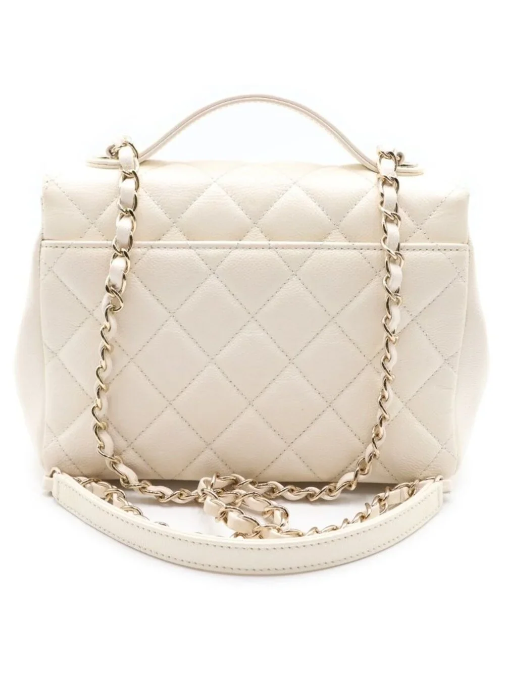 Chanel Quilted Affinity 2-Way Chain Shoulder Bag White Caviar Leather Gold
